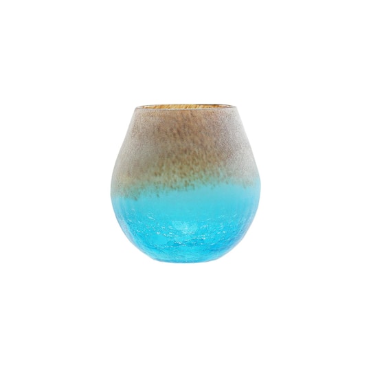 5.5" Crackled & Frosted Glass Vase, Azure Blue Crackled & Chocolate Brown